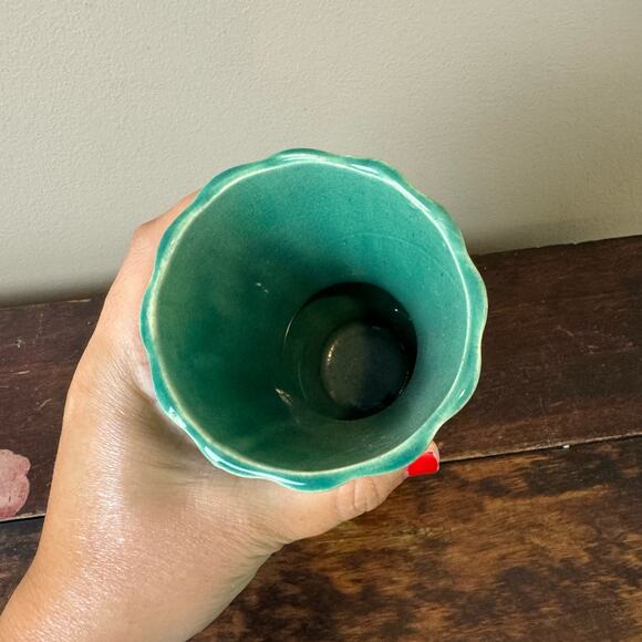 Vintage 40s 50s 60s McCoy Green Blue Turquoise Teal Double Handle Urn Vase - Picture 5 of 9